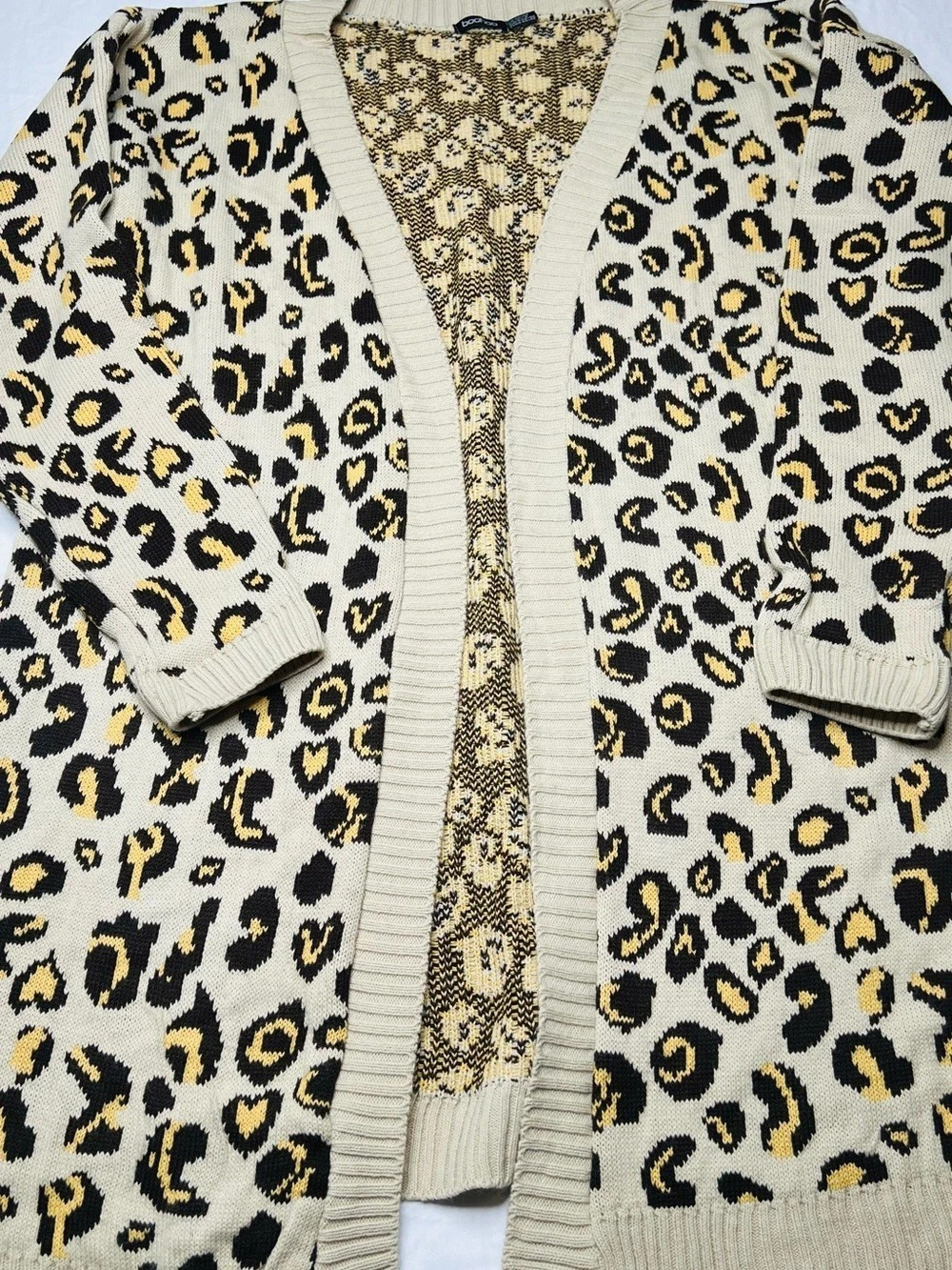 boohoo Leopard Print Cardigan in Cream & Black Size 16/18